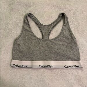 Calvin Klein Heather Gray Racerback Bralette with White Logo Band